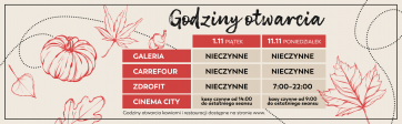 Godziny otwarcia kawiarni i restauracji 1 i 11 listopada