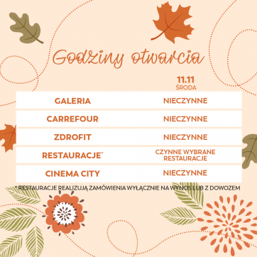 Godziny pracy galerii 1 listopada