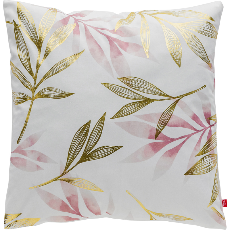 poszewka z nadrukiem złotych i różowych liści