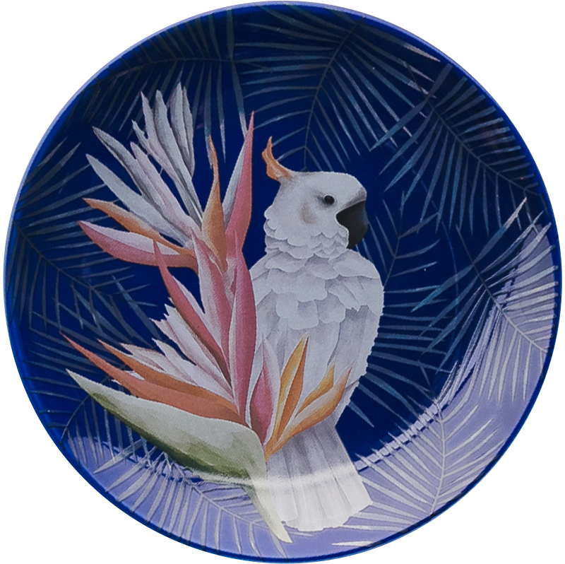 talerz deserowy z wielokolorowym nadrukiem