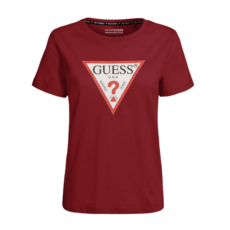 Guess, wyprzedaż, promenada, koszulka, tiszert, bordowa koszulka, casual