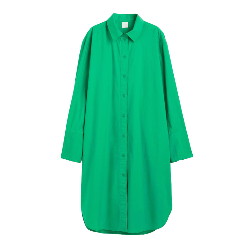 Wiosenne kolekcje, stylizacja, ubrania, moda, kolekcja dla niej, promenada, szmizjerka, sukienka, H&M, damska sukienka, zielona sukienka