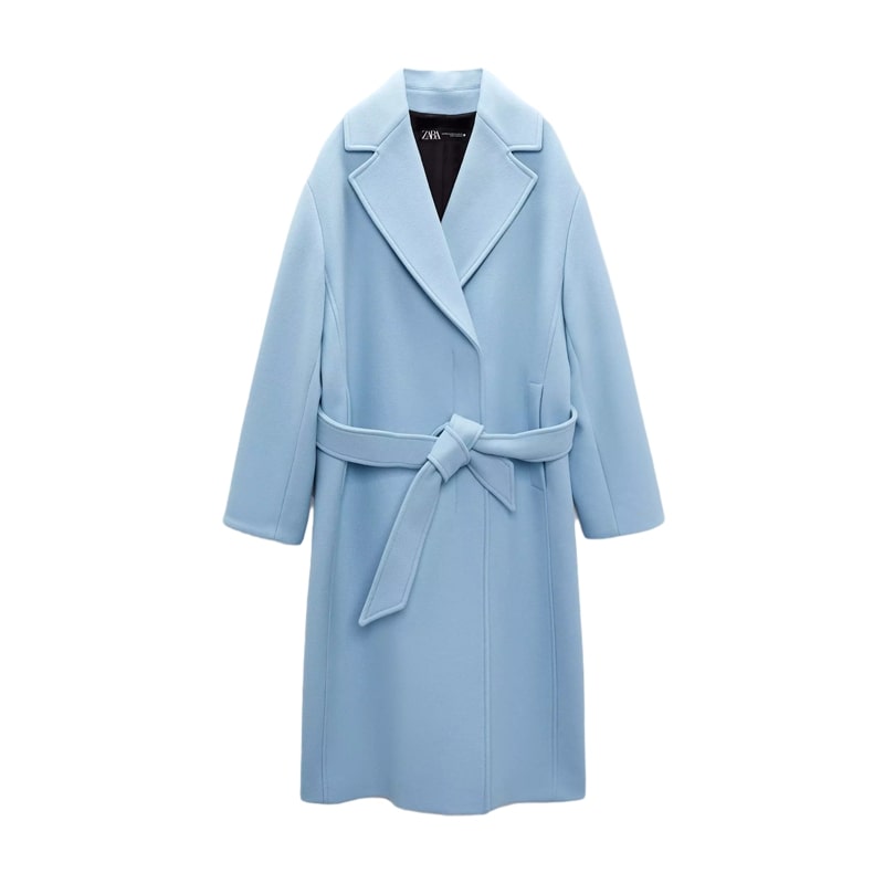 Wiosenne kolekcje, stylizacja, ubrania, moda, kolekcja dla niej, promenada, płaszcz, zara, wiosenny płaszcz, niebieski płaszcz, damski płaszcz